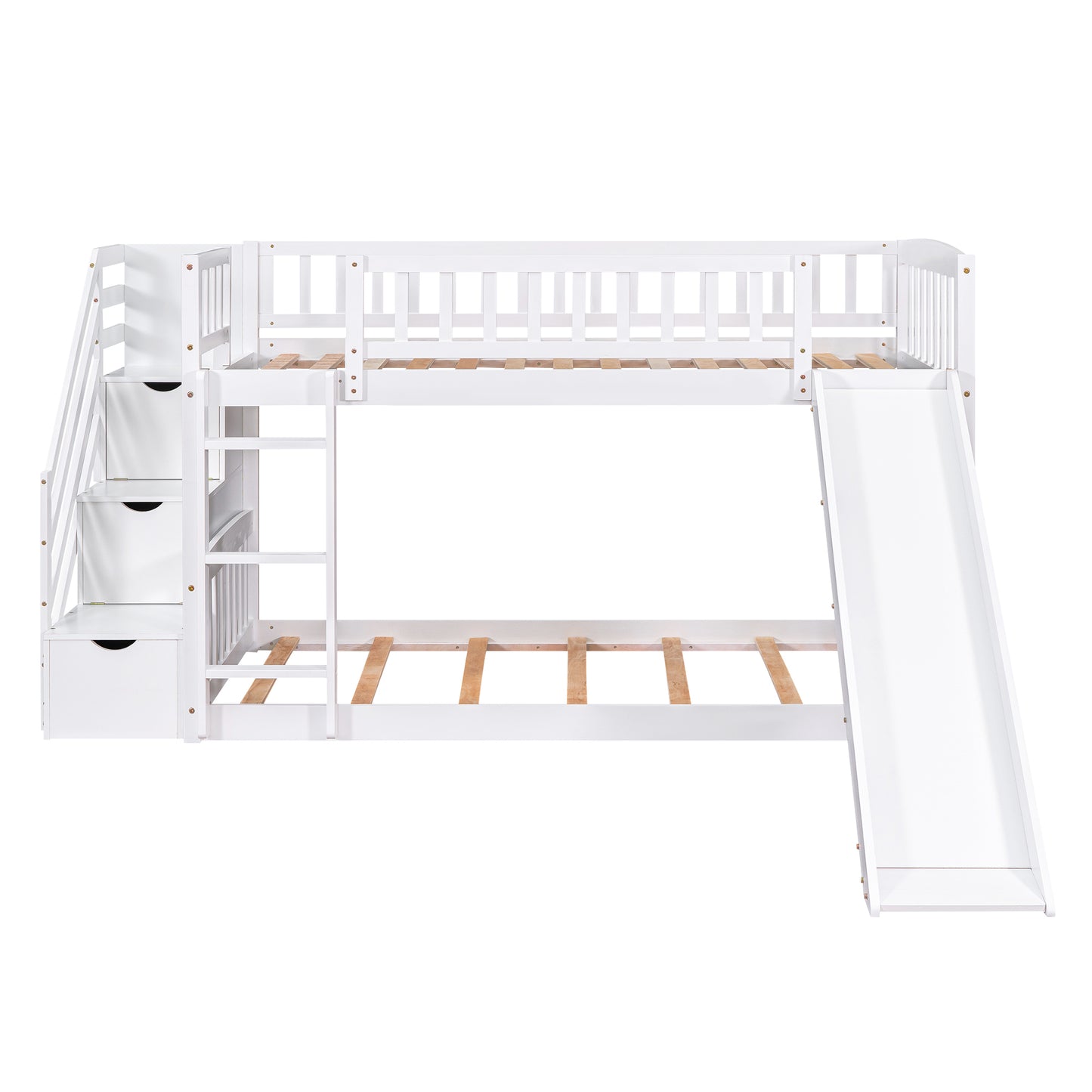 Dreamscape Twin over Twin Bunk Bed with Storage and Slide, Snow White