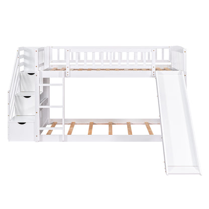 Dreamscape Twin over Twin Bunk Bed with Storage and Slide, Snow White