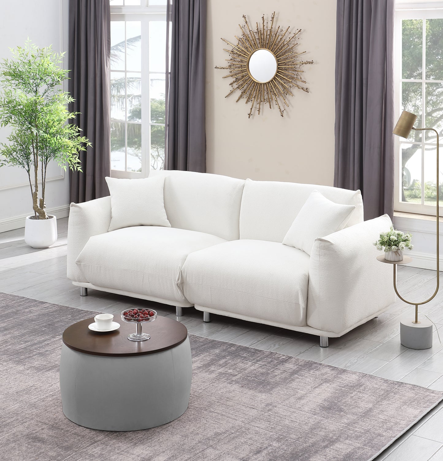 Versa Round Ottoman Set with Storage - Grey