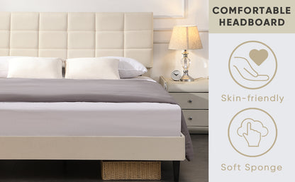 Elegant Queen Size Platform Bed Frame - Beige