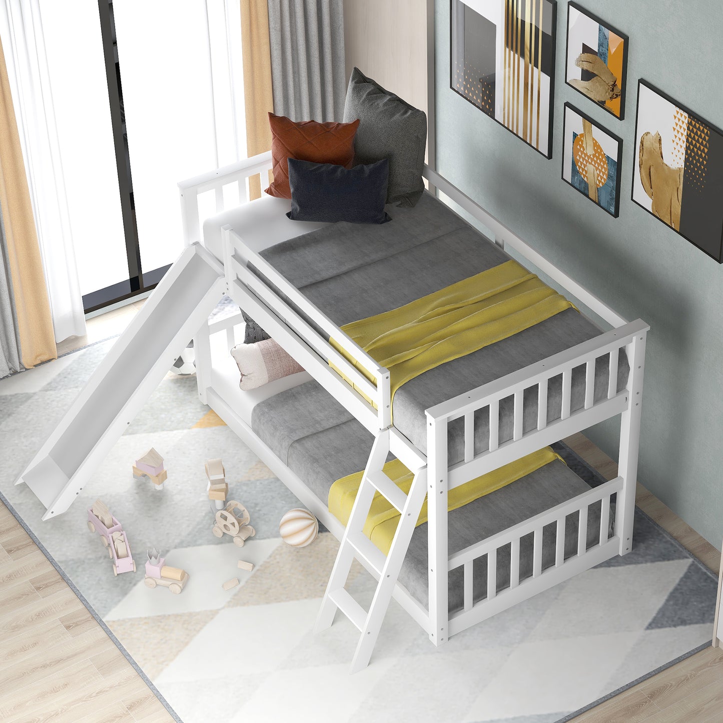 Slide & Climb Twin Bunk Bed, Snow White