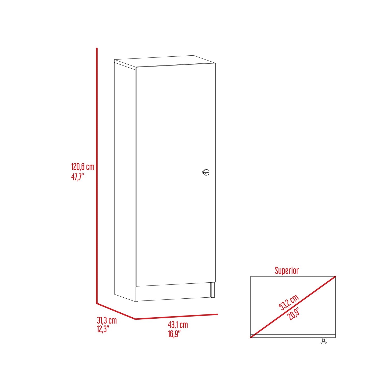 Belleria Single Door Pantry with Four Interior Shelves  - Black