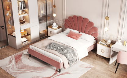 Floral Bliss Full Size Velvet Platform Bed Frame - Red