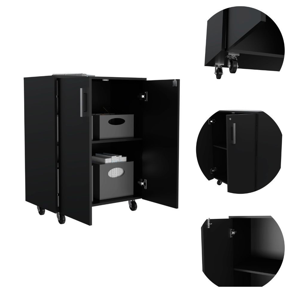 Casters Storage Cabinet  Double Door  - Black