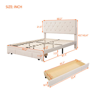 Helena Queen Size Velvet Platform Bed Frame - Beige
