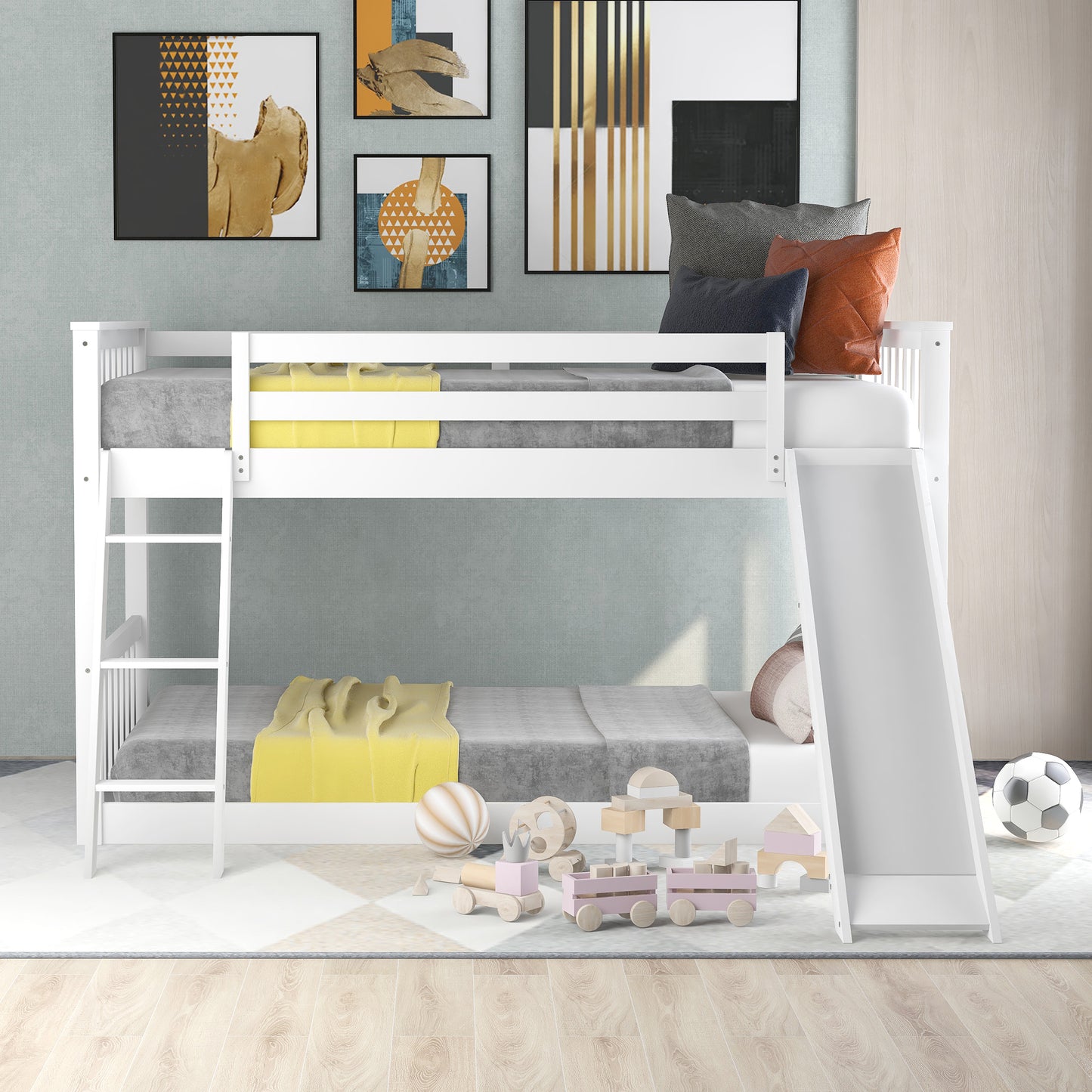 Slide & Climb Twin Bunk Bed, Snow White