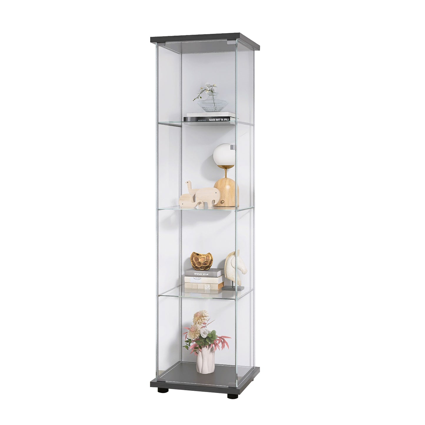 Glass Display Cabinet 4 Shelves with Door - Black