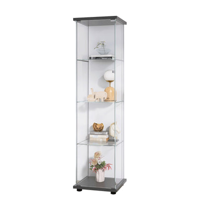 Glass Display Cabinet 4 Shelves with Door - Black