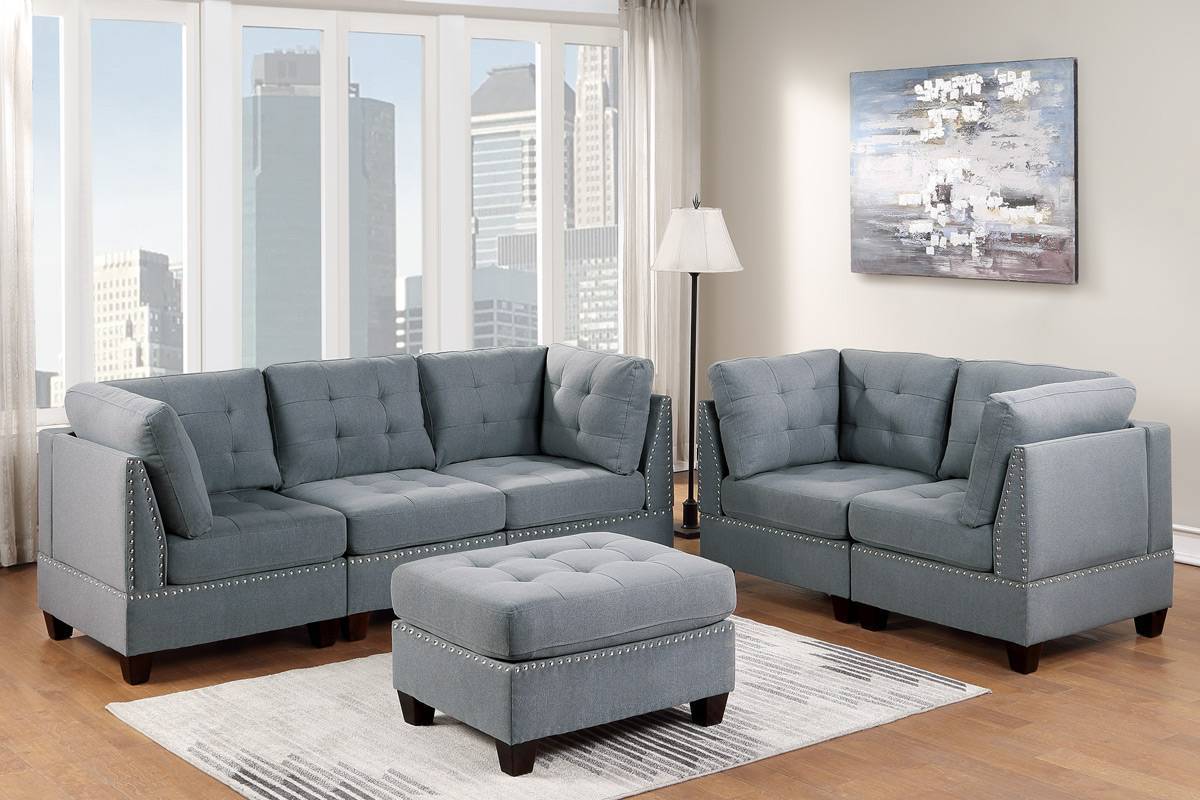 Tufted Fabric Ottoman - Grey