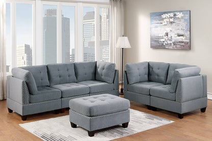 Tufted Fabric Ottoman - Grey