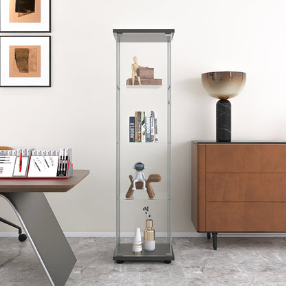 Glass Display Cabinet 4 Shelves with Door - Black