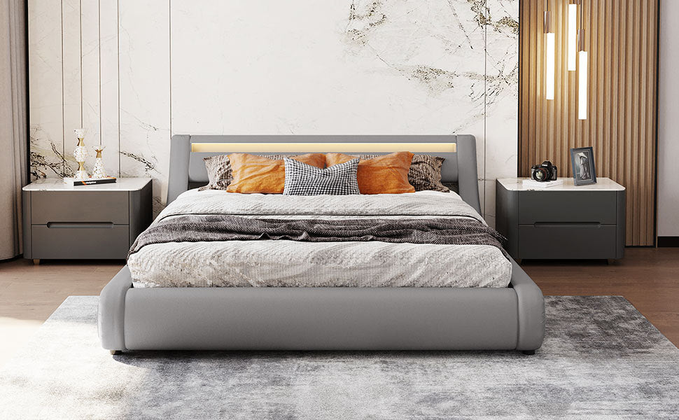 Farah Queen Size Storage Platform Bed w Hydraulic System - Grey