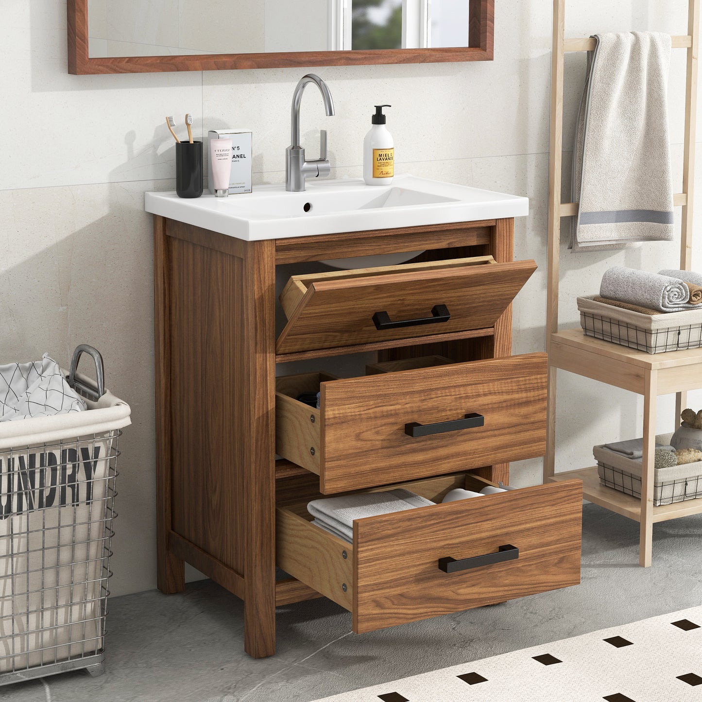 Freestanding Bathroom Vanity Cabinet with  Ceramic Basin Sink