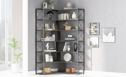 L-Shaped Corner Bookcase - Silver+Grey