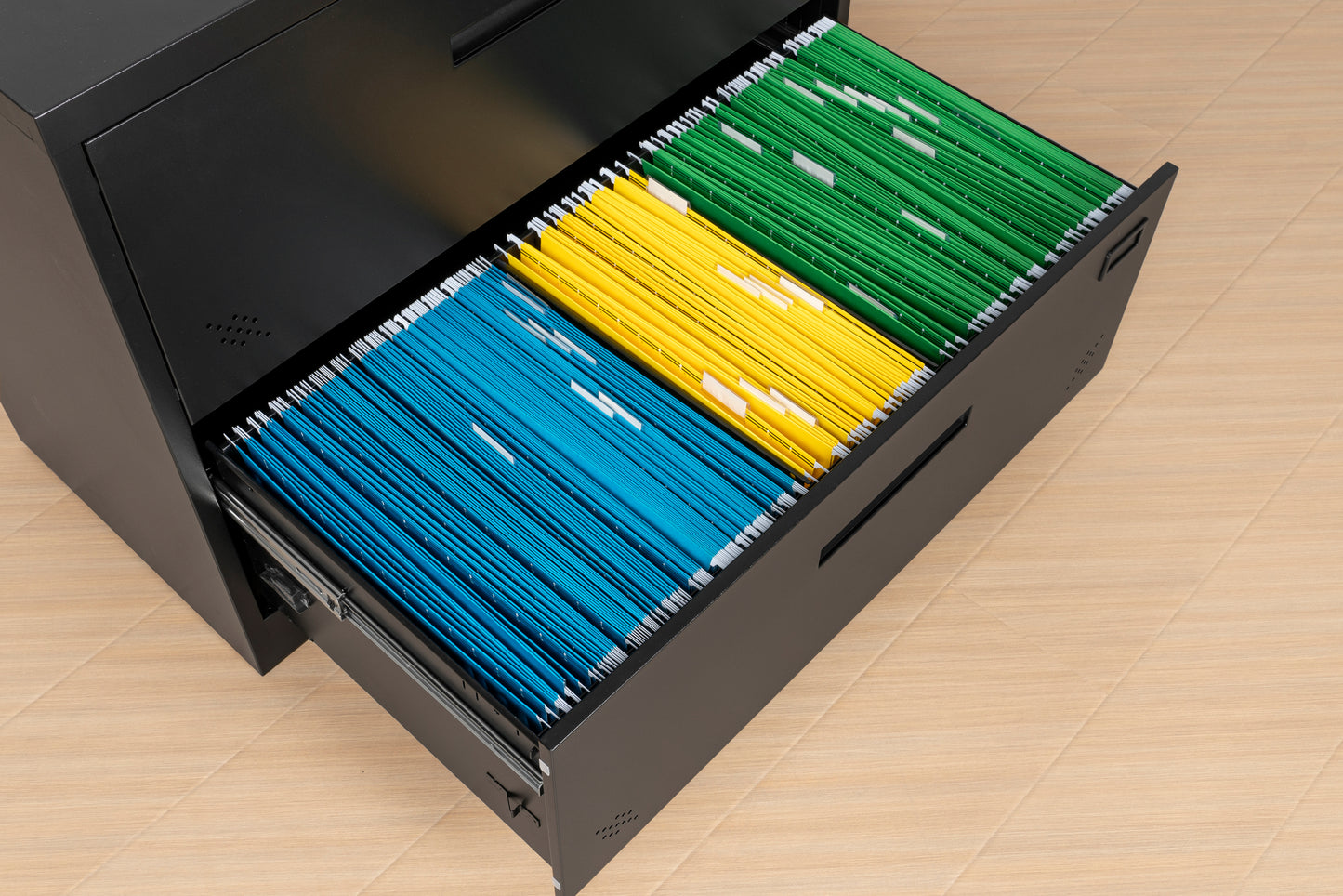 Lock Metal Steel 3 Drawer Lateral Filing Cabinet - Black