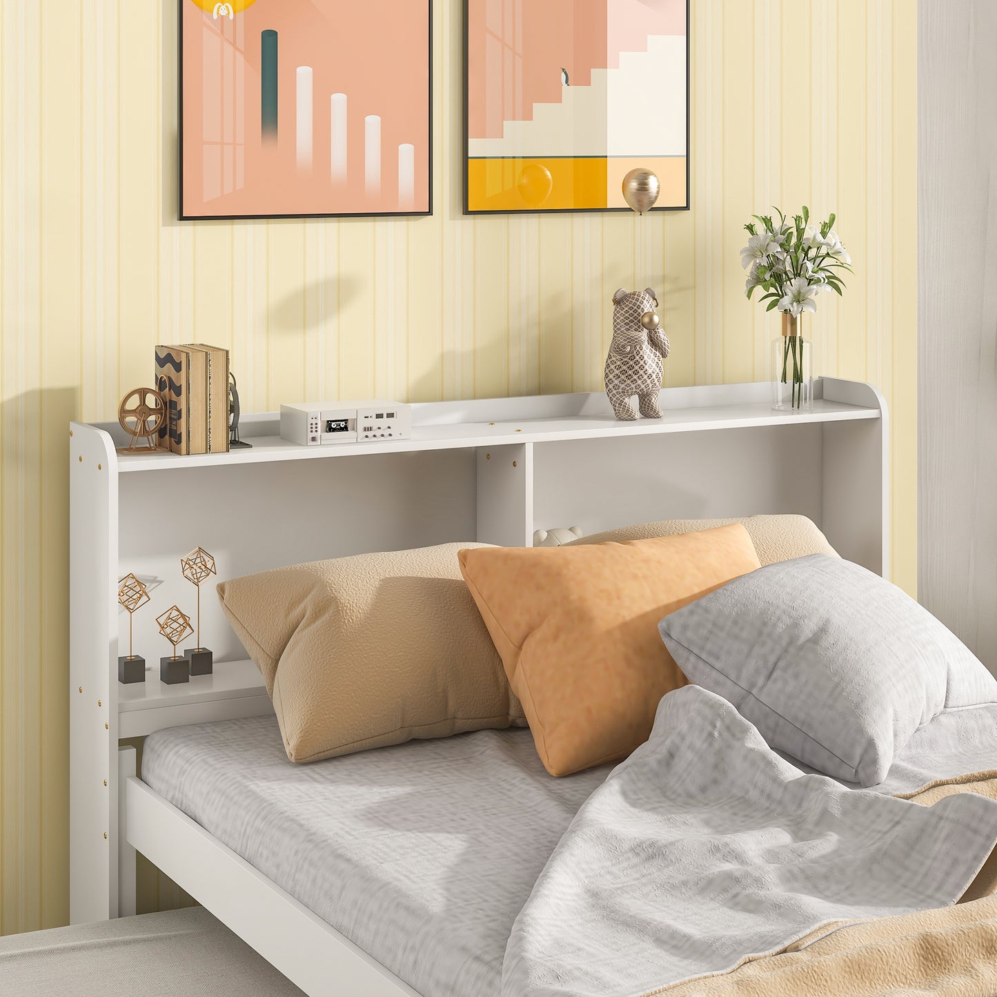 White Haven Full Bed with Bookcase, Twin Trundle, and Drawers