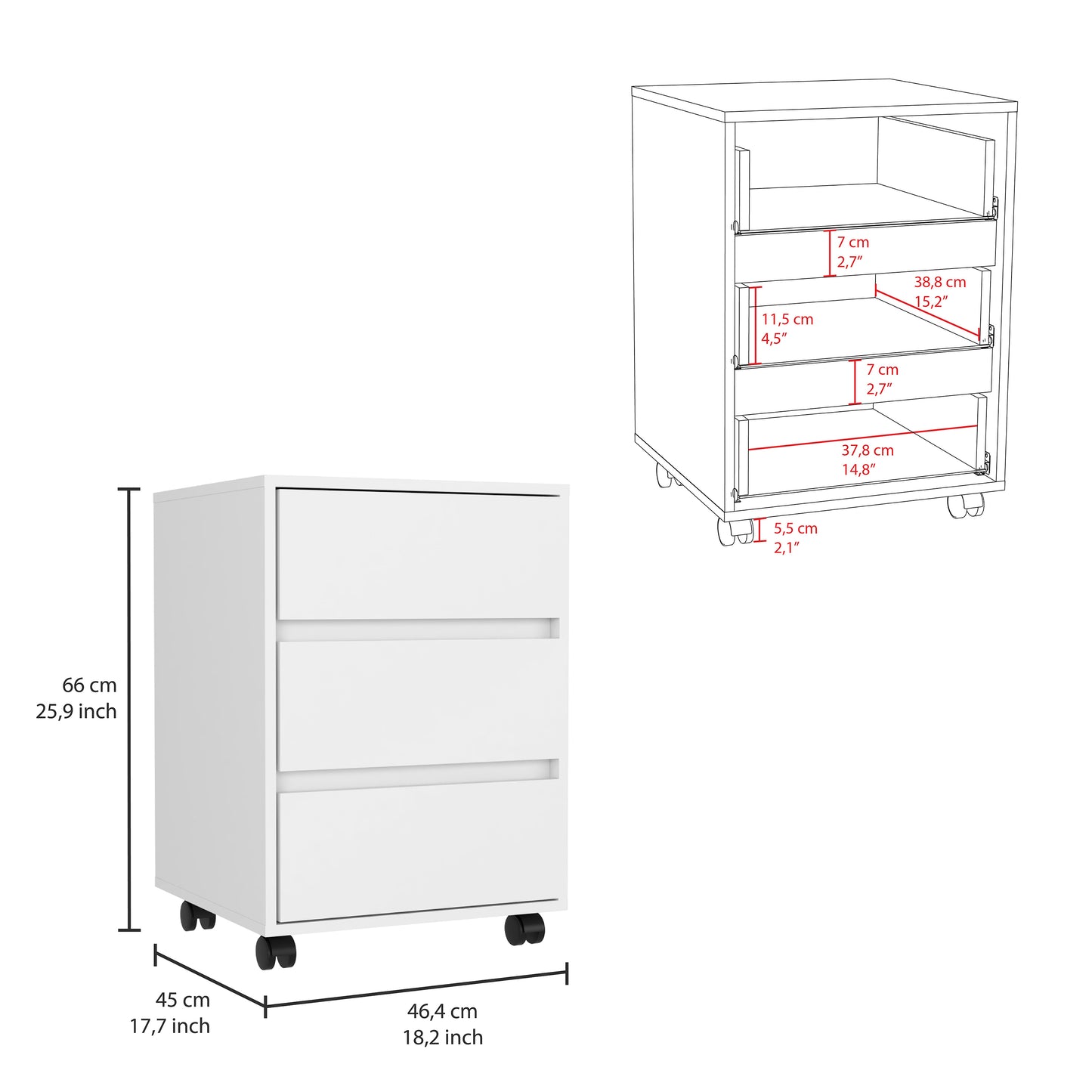 Artemisa 3 Drawer Filing Cabinet - White