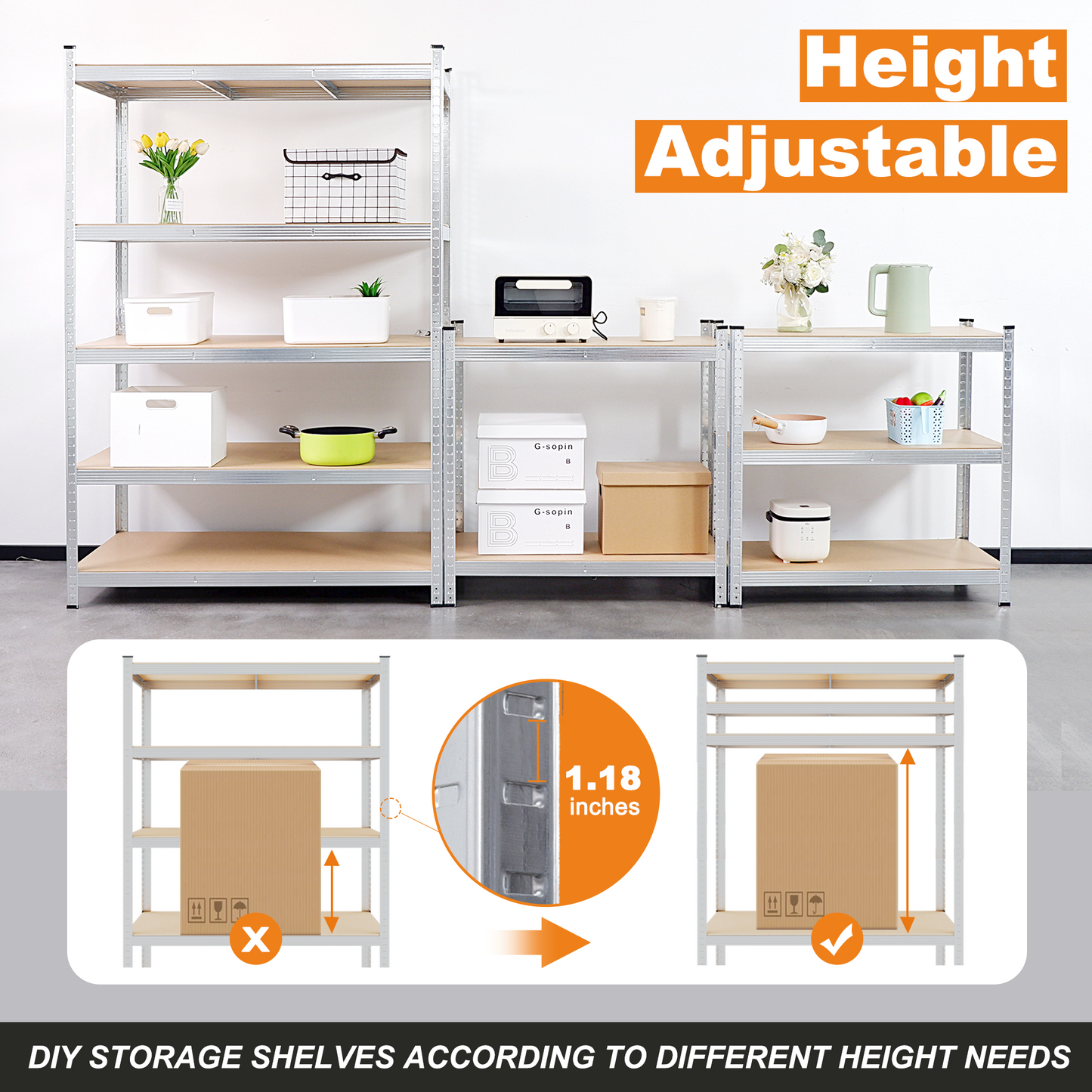 Silver Max Storage 5-Tier Utility Shelves - L