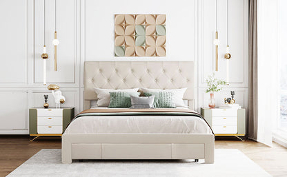 Helena Queen Size Velvet Platform Bed Frame - Beige