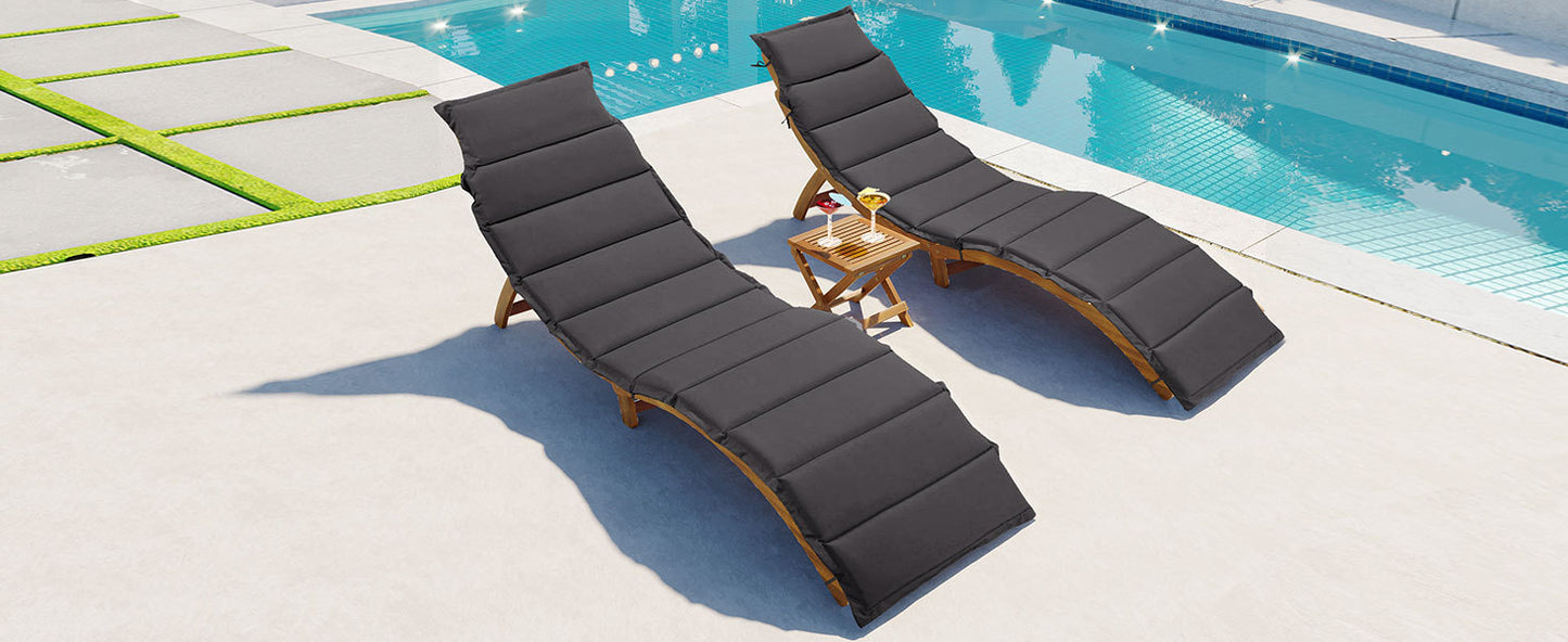 Elevate Lounge Outdoor Patio Wood Portable Extended Chaise Lounge Set - Gray