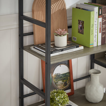 Triple Wide 5-shelf Bookshelves Industrial Retro Wooden Style - Grey