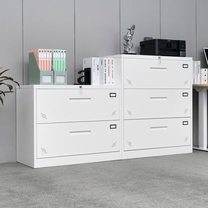 Metal Steel 2 Drawer Lateral Filing Cabinet - White