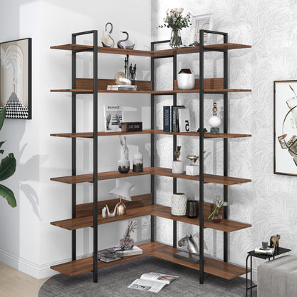 Stainless Steel Frame Corner 6-tier Shelves - Brown