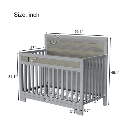 Solid Baby Crib Pine Non-Toxic  - Grey