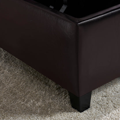 Square Faux Leather Storage Ottoman - Dark Brown