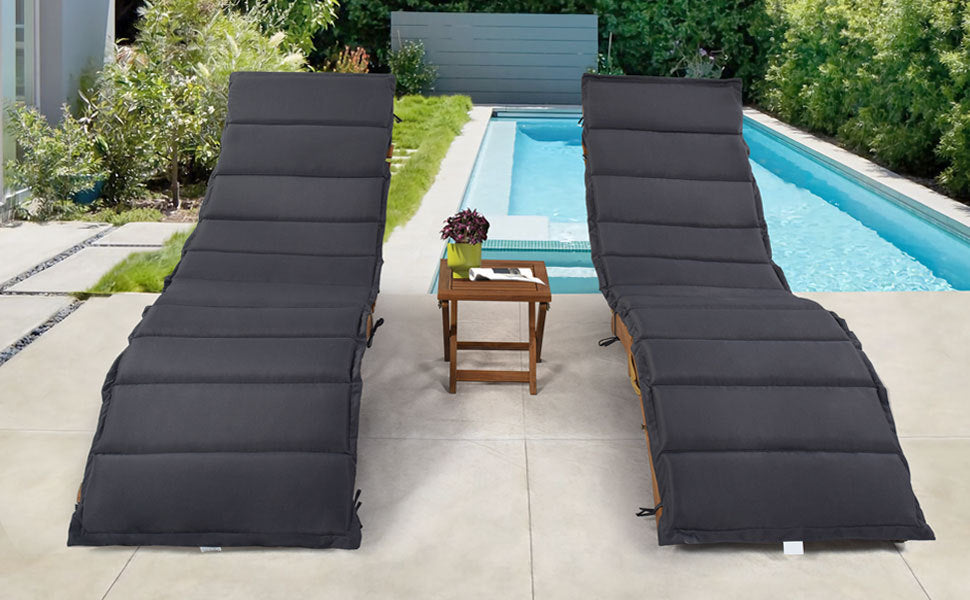 Elevate Lounge Outdoor Patio Wood Portable Extended Chaise Lounge Set - Gray