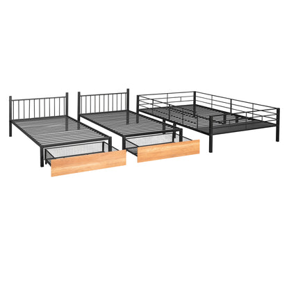 TripleMax Twin Bunk Bed - Sleek Black Design with Drawers and Guardrails