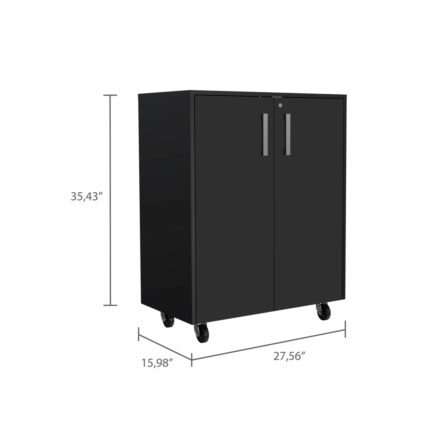 Casters Storage Cabinet  Double Door  - Black