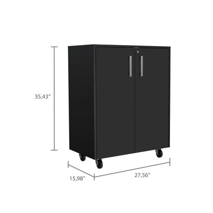 Casters Storage Cabinet  Double Door  - Black