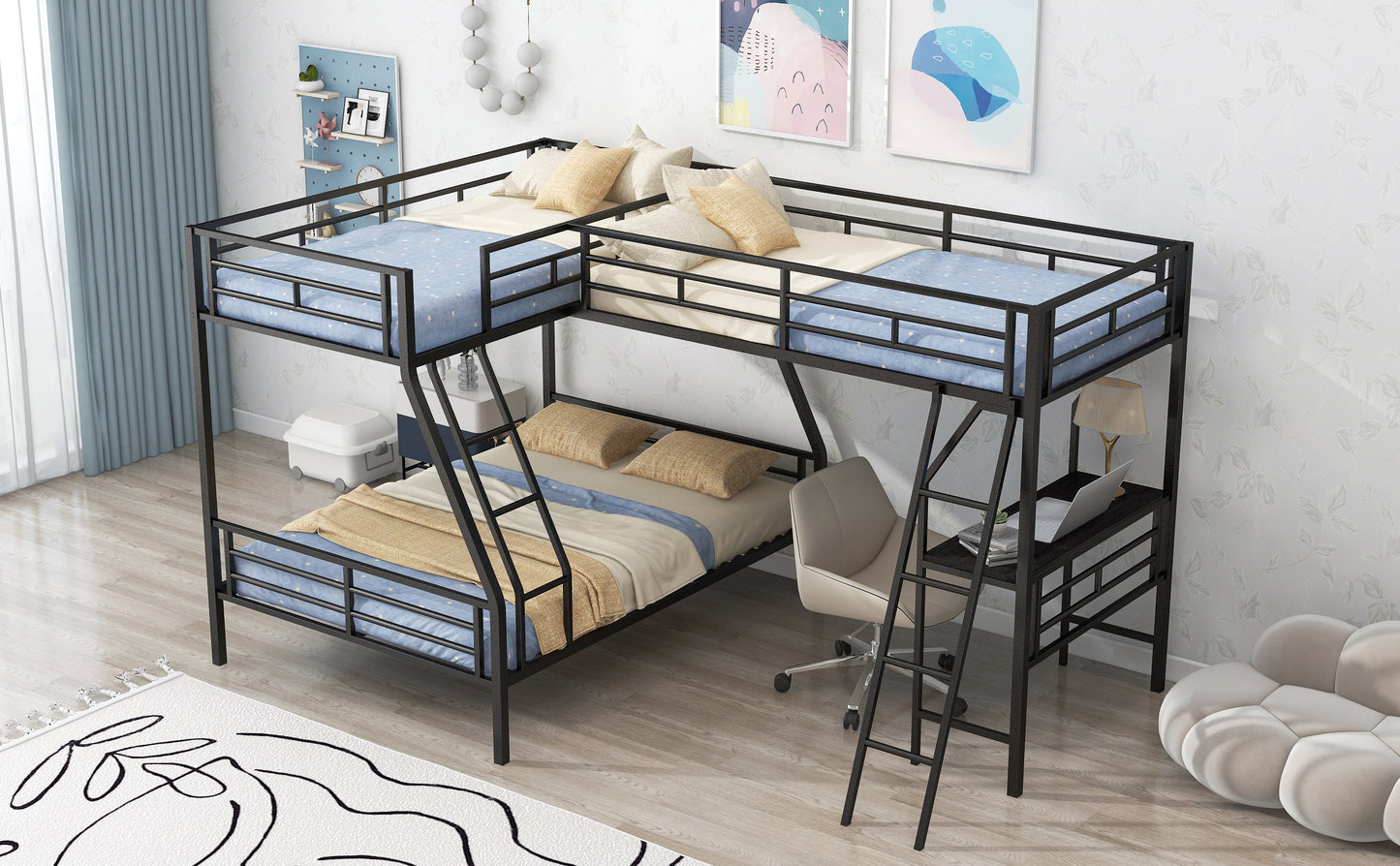 Luminous Lair Metal Twin Loft Bed with Desk