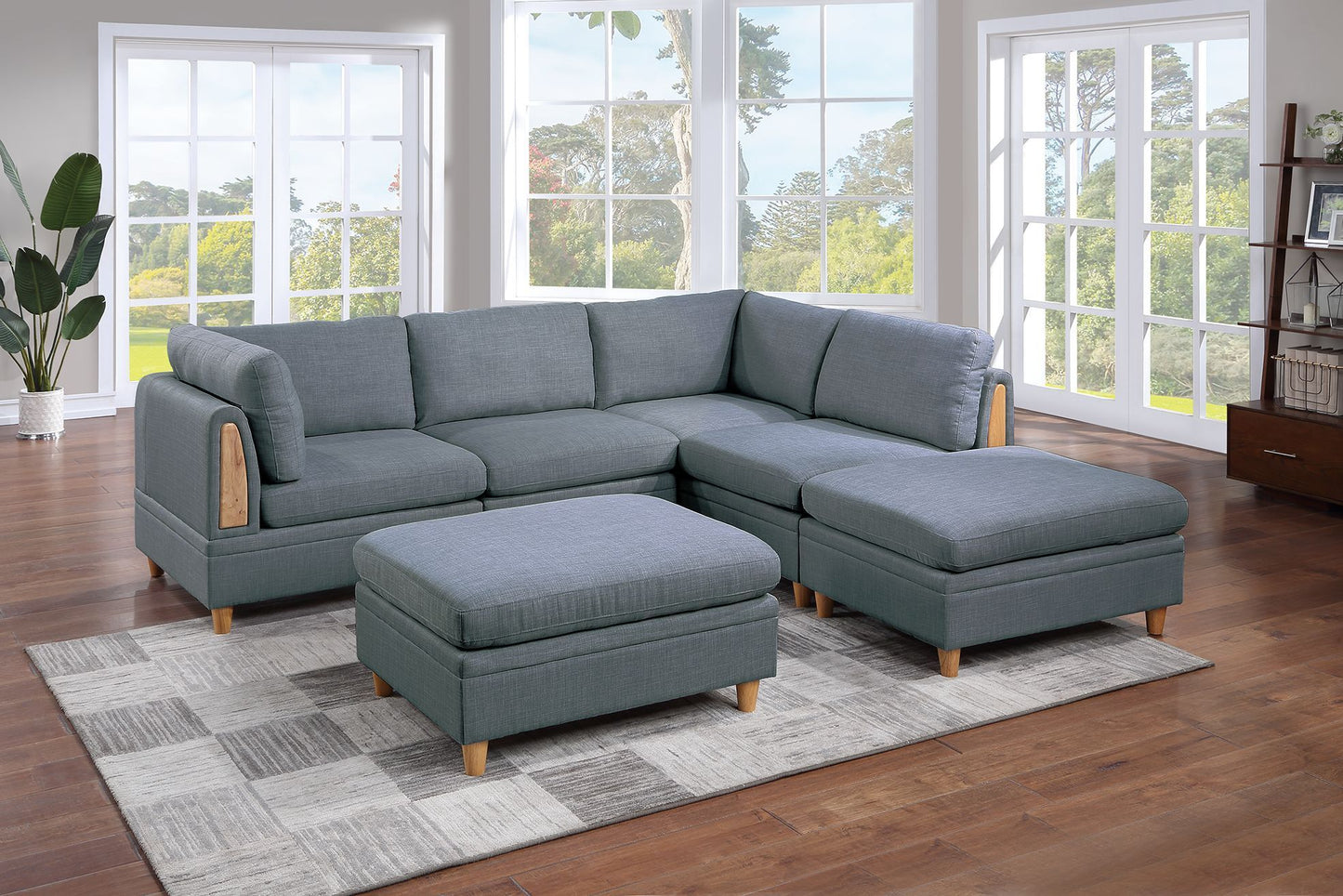 Wooden Legs Ottoman - Grey