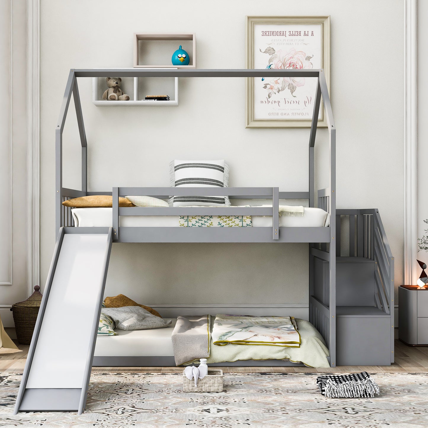 Slide and Store Twin House Bunk Bed