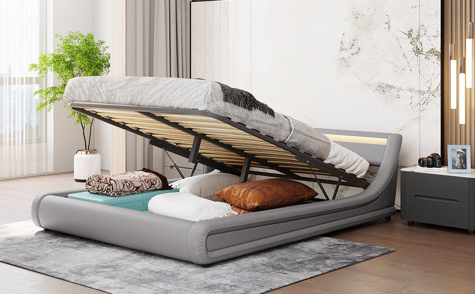 Farah Queen Size Storage Platform Bed w Hydraulic System - Grey