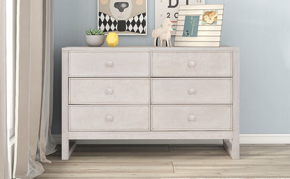 Elegant Vintage 6-Drawer Dresser: Antique White Wood Storage Cabinet