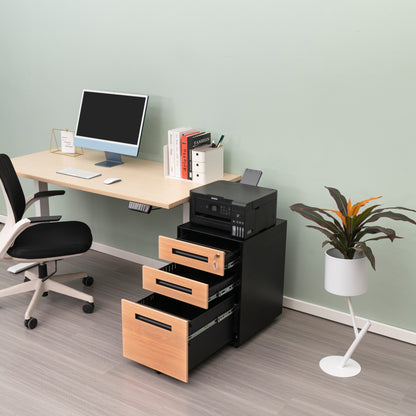 Compact 3 Drawer Mobile File Cabinet - Walnut + Black