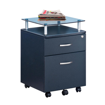 Rolling File Cabinet with Glass Top