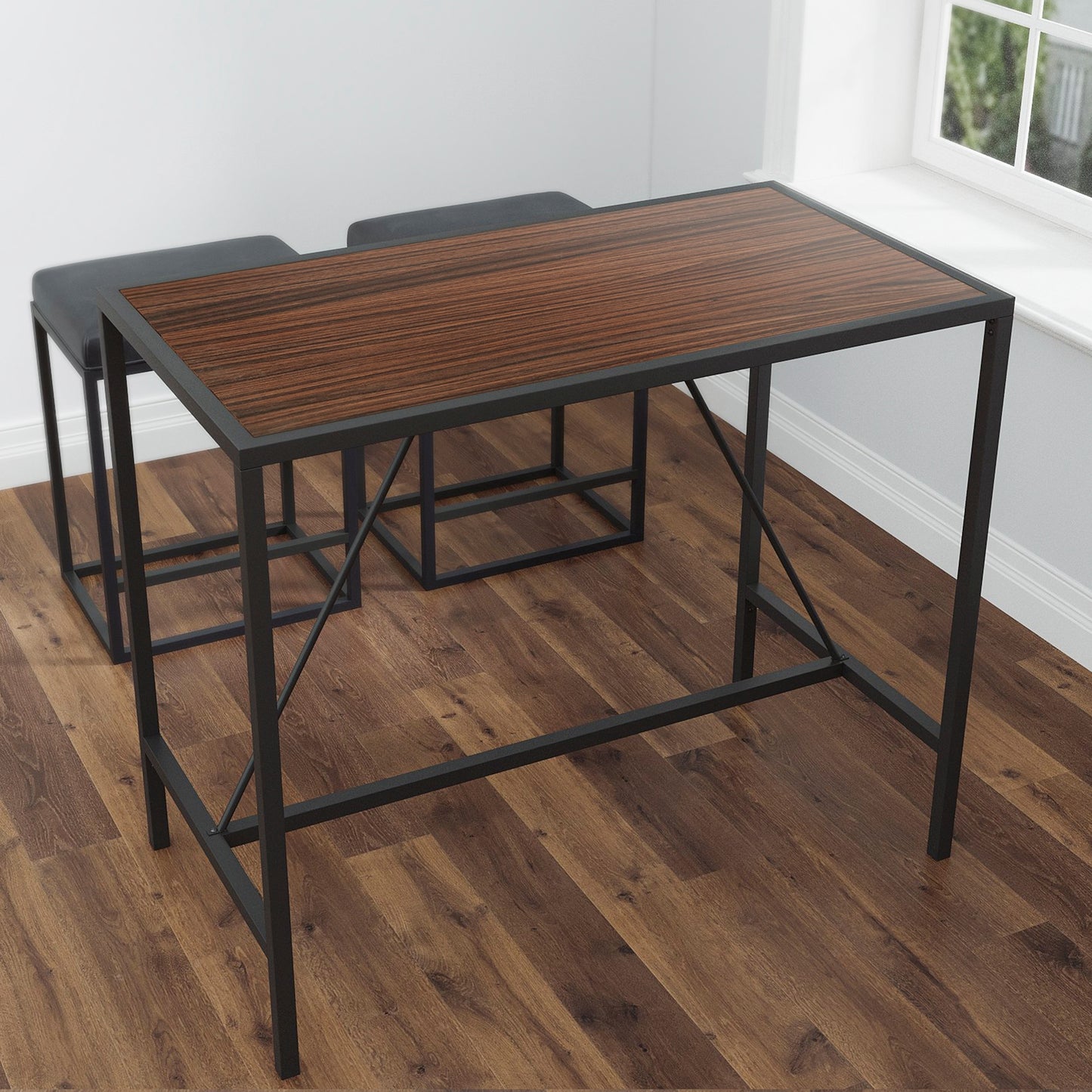 Elegant Walnut Metal Pub Dining Table