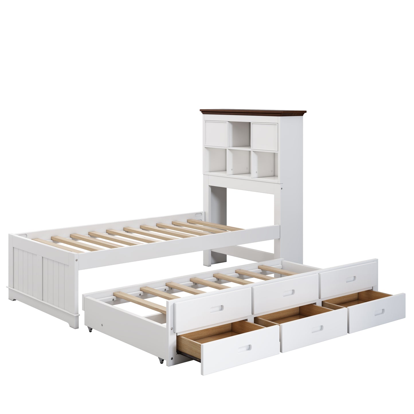 Twin Bookcase Bed with Trundle and Storage