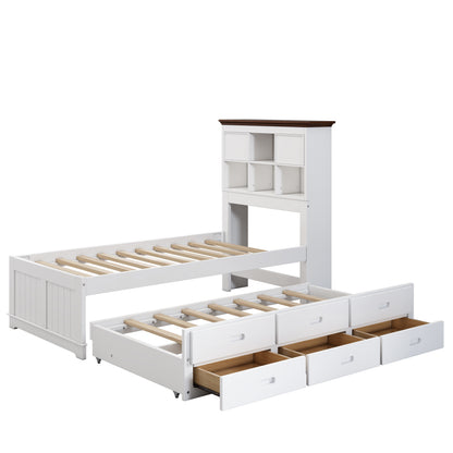 Twin Bookcase Bed with Trundle and Storage