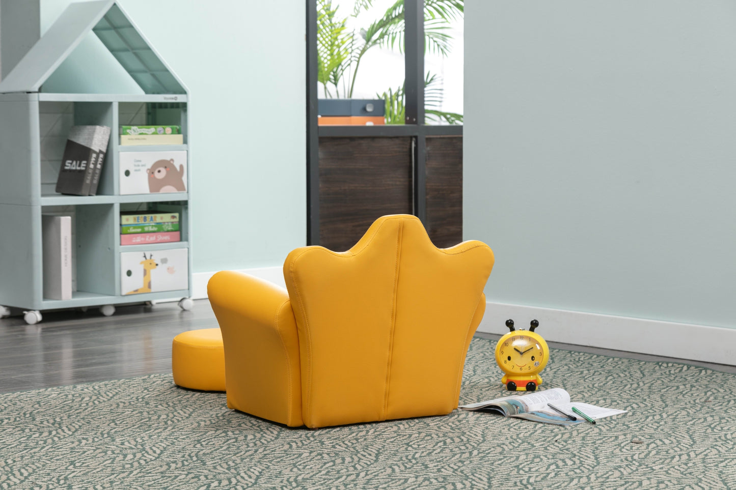 Crown Shape 1pc Kids Chair with Ottoman - Yellow