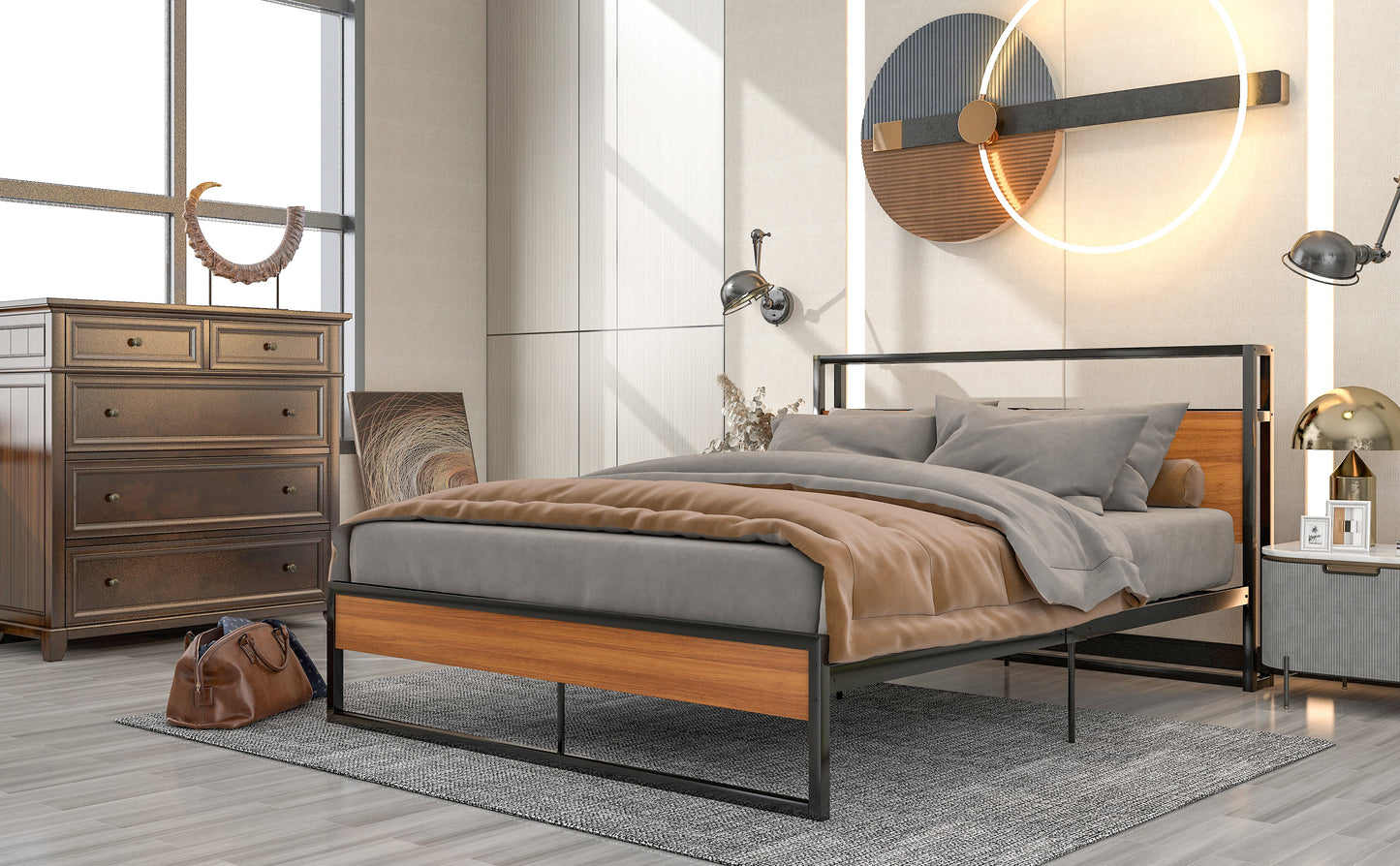 Jeern Queen Size Platform Bed Frame - Black