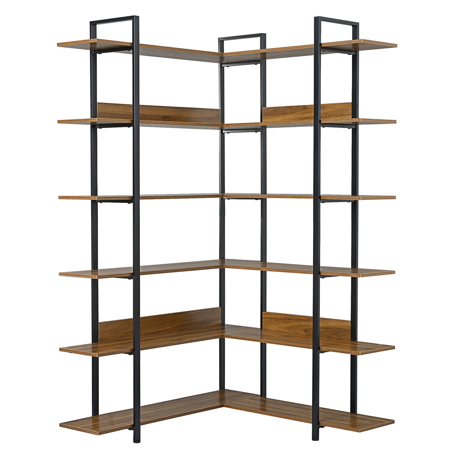 Stainless Steel Frame Corner 6-tier Shelves - Brown