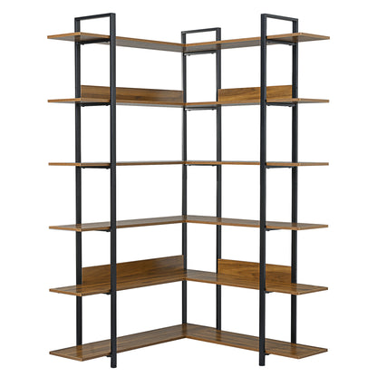Stainless Steel Frame Corner 6-tier Shelves - Brown