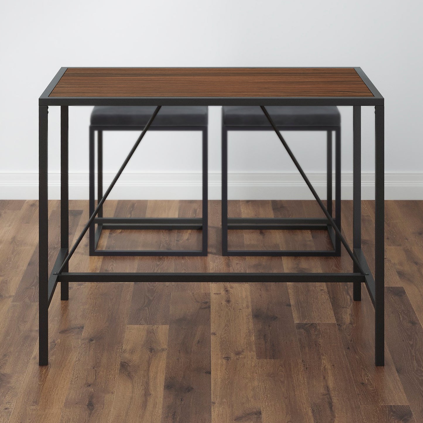 Elegant Walnut Metal Pub Dining Table