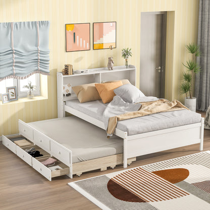 White Haven Full Bed with Bookcase, Twin Trundle, and Drawers