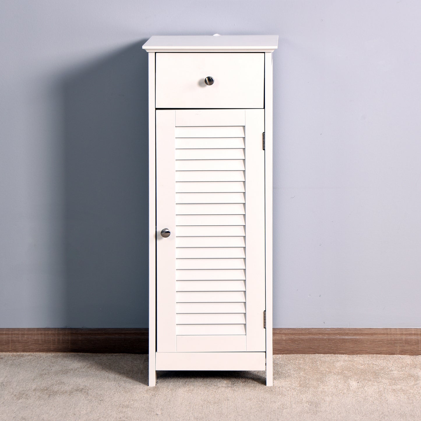Elegant White Wood Bathroom Cabinet Set